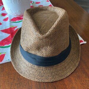 New TAN Woven 100% PAPER Straw FEDORA HAT with PLEATED BLACK BAND * fully lined